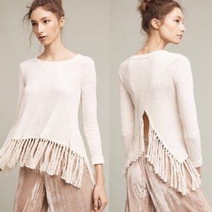Anthropologie Eri + Ali Malla Fringe Sweater Cream SIZE SMALL